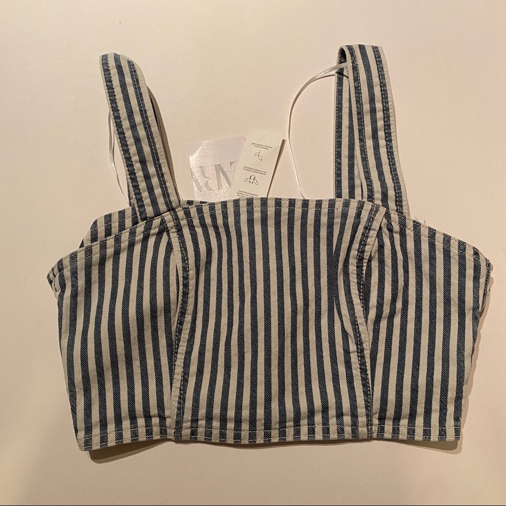 NWT New Zara railroad stripe crop top zip side S